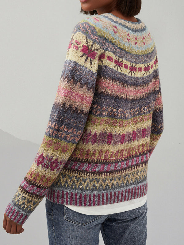 Bold Color-Block Round-Neck Pullover Sweater