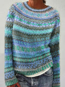 Bold Color-Block Round-Neck Pullover Sweater