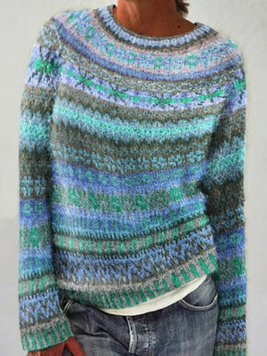 Bold Color-Block Round-Neck Pullover Sweater