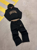 Bold Leopard Letter Embroidery Hoodie Set