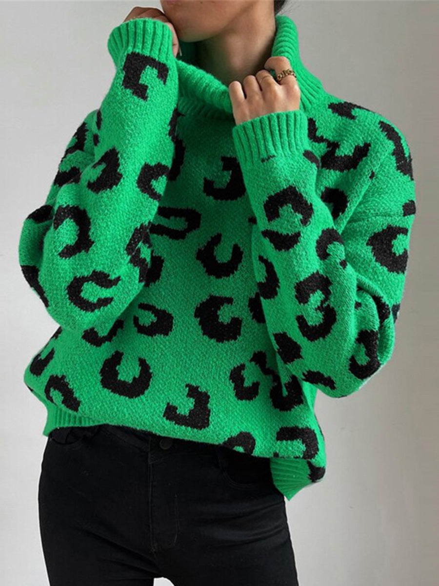 Bold Leopard Pattern Relaxed Fit Knit Sweater