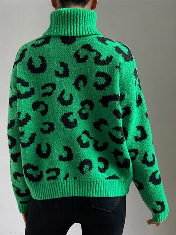 Bold Leopard Pattern Relaxed Fit Knit Sweater