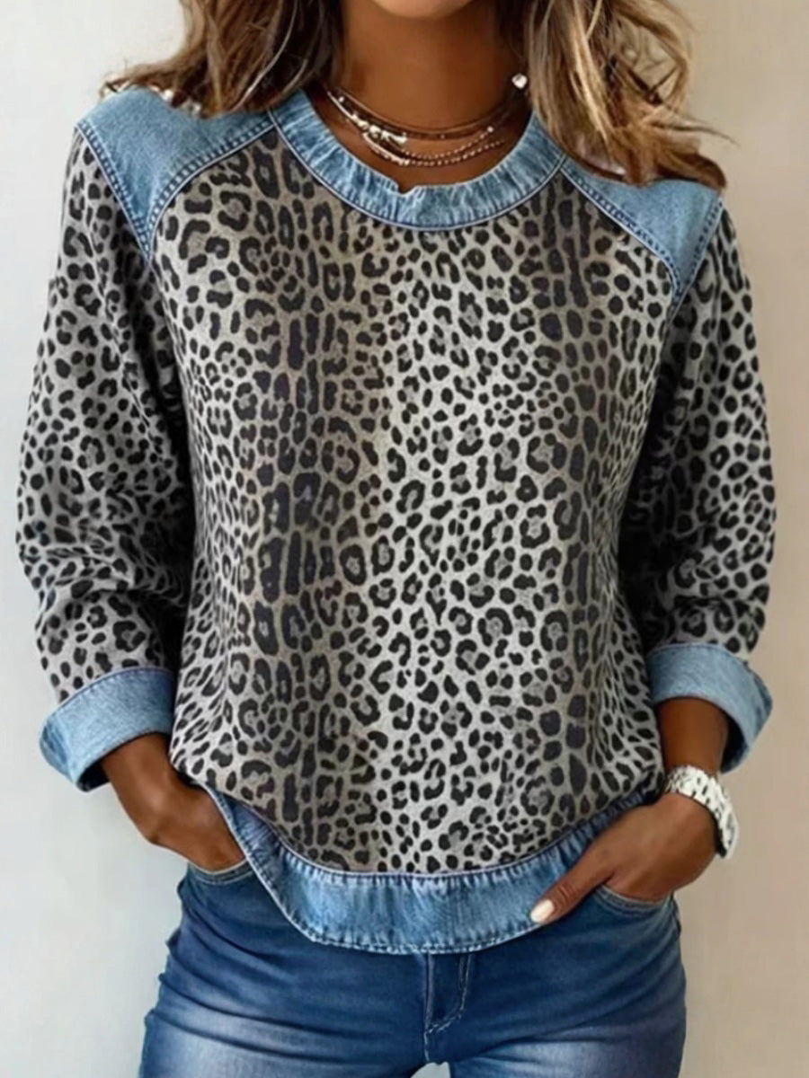 Bold Leopard Print Denim Top