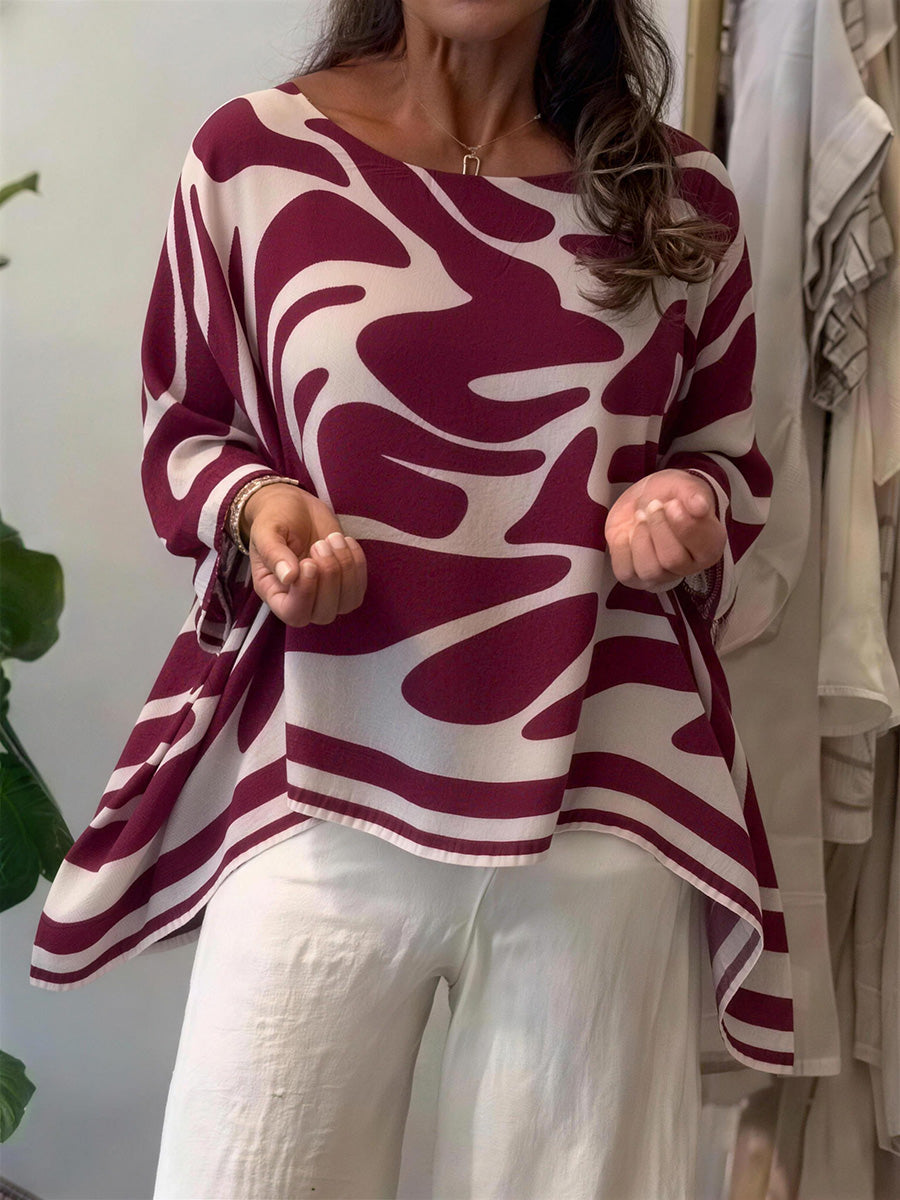 Bold Print Asymmetric Long Sleeve Top
