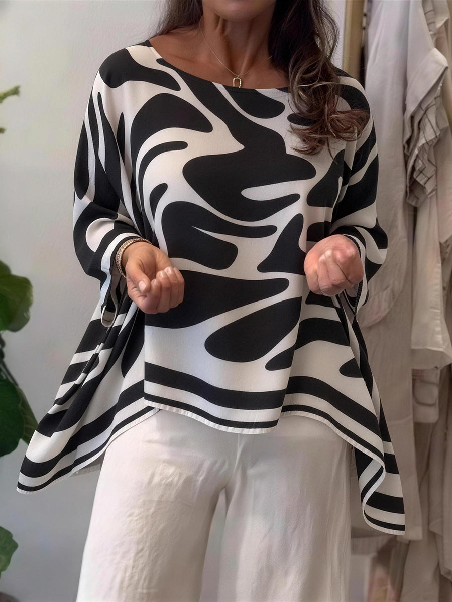 Bold Print Asymmetric Long Sleeve Top