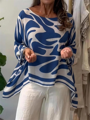 Bold Print Asymmetric Long Sleeve Top