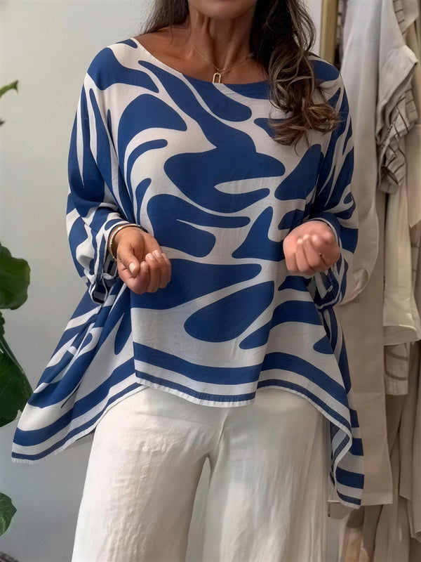 Bold Print Asymmetric Long Sleeve Top