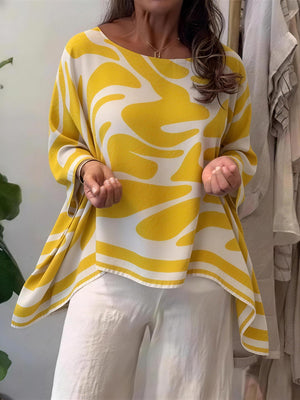 Bold Print Asymmetric Long Sleeve Top