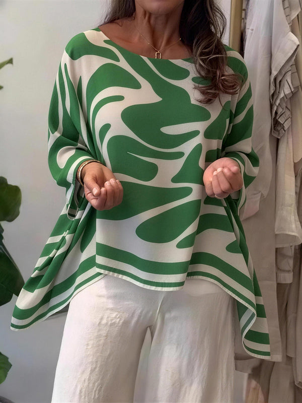 Bold Print Asymmetric Long Sleeve Top