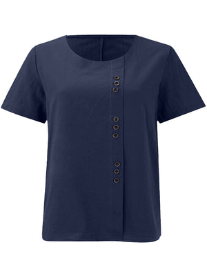 Breathable Cotton-Linen Button Detail Top