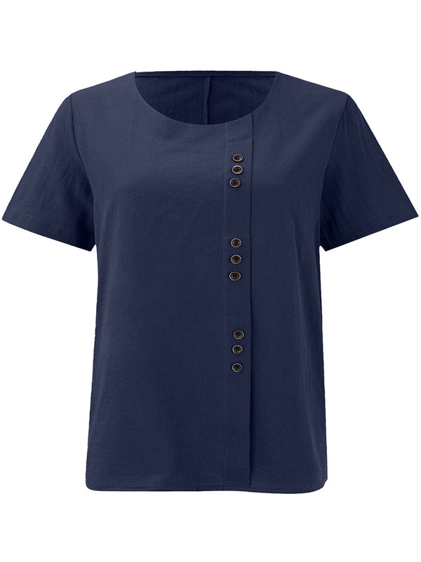 Breathable Cotton-Linen Button Detail Top