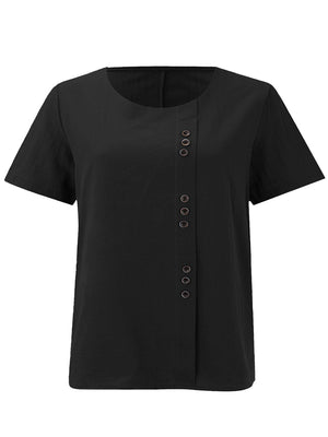 Breathable Cotton-Linen Button Detail Top