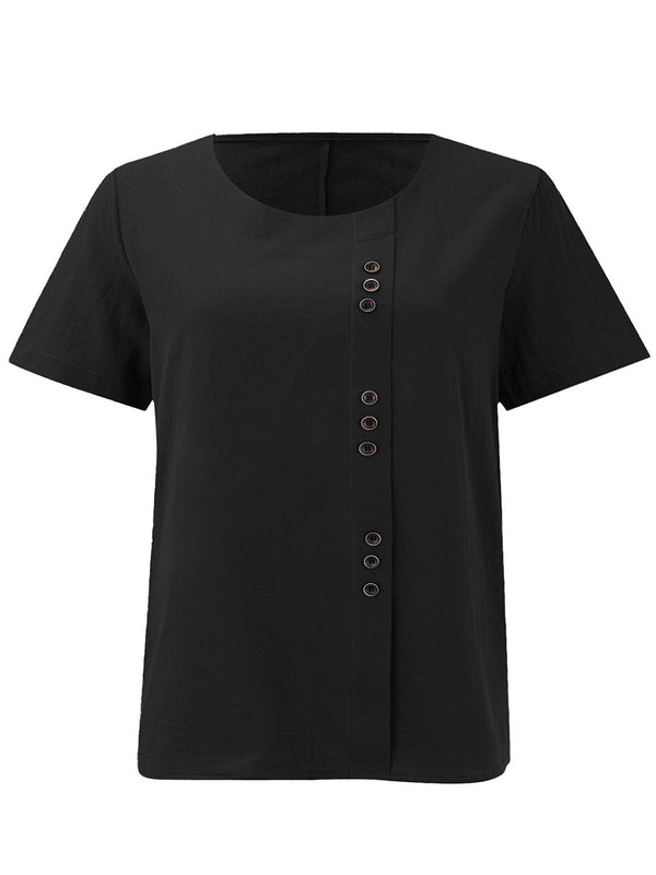 Breathable Cotton-Linen Button Detail Top