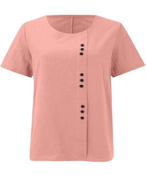 Breathable Cotton-Linen Button Detail Top