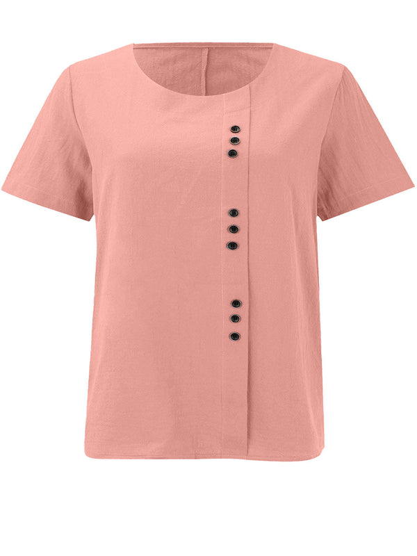 Breathable Cotton-Linen Button Detail Top