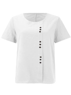 Breathable Cotton-Linen Button Detail Top