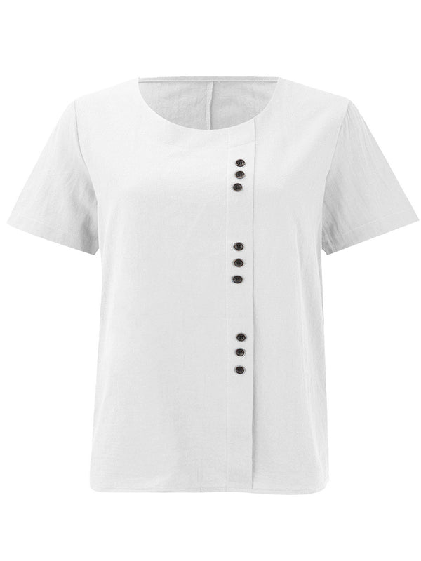 Breathable Cotton-Linen Button Detail Top