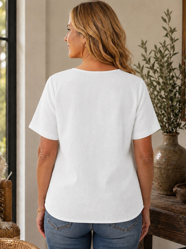 Breathable Cotton-Linen Button Detail Top
