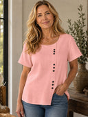 Breathable Cotton-Linen Button Detail Top
