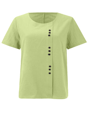 Breathable Cotton-Linen Button Detail Top