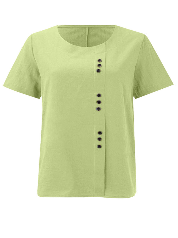 Breathable Cotton-Linen Button Detail Top