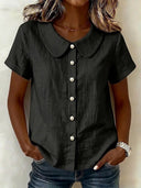 Breathable Linen Blend Short Sleeve Top