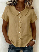 Breathable Linen Blend Short Sleeve Top