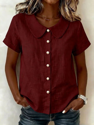Breathable Linen Blend Short Sleeve Top