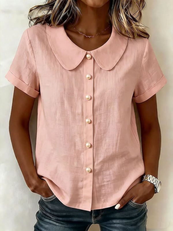 Breathable Linen Blend Short Sleeve Top
