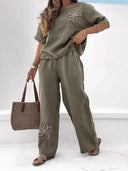 Breathable Cotton Linen Embroidered Two-Piece Set