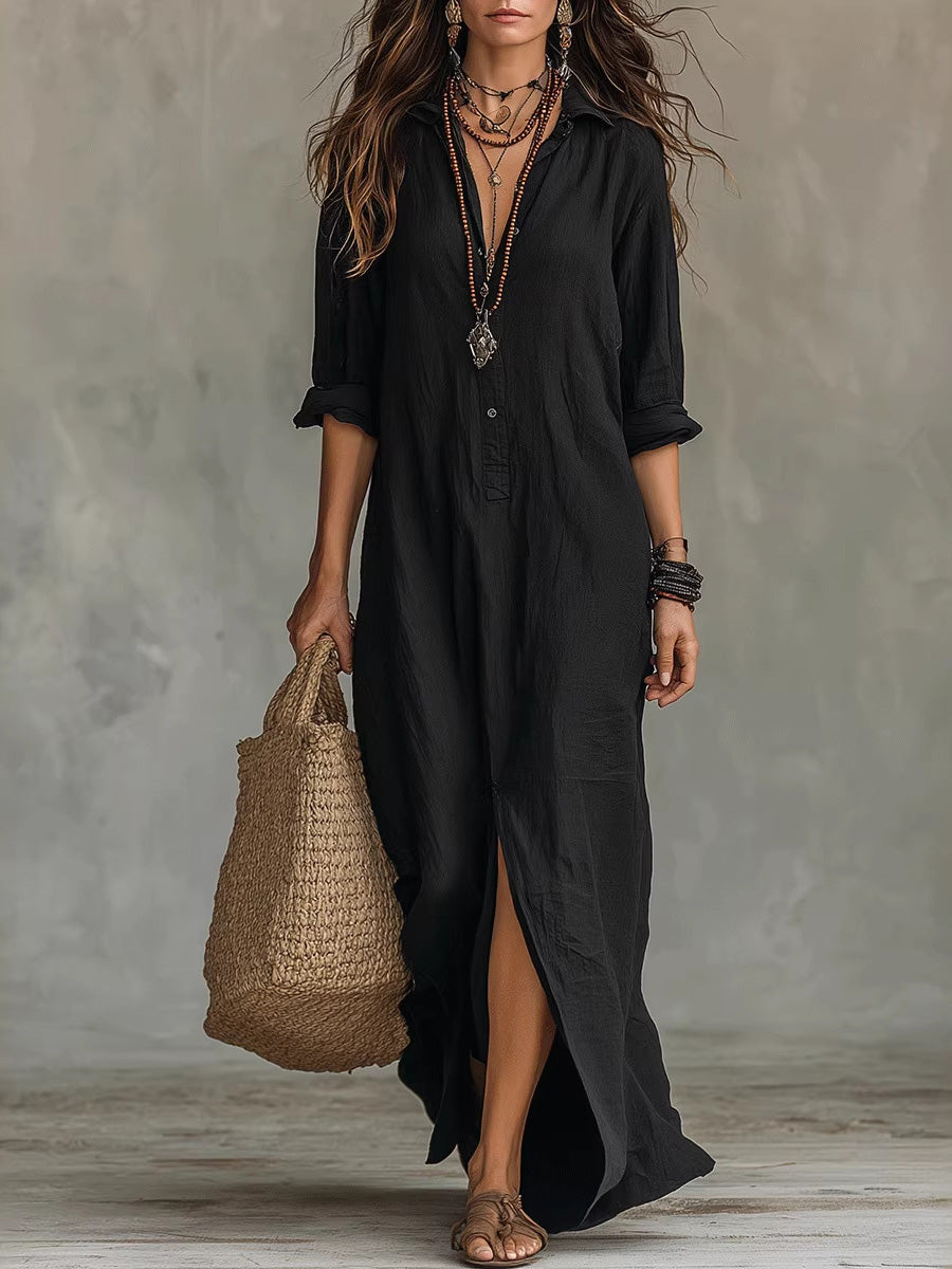 Casual Collared Slit Maxi Dress