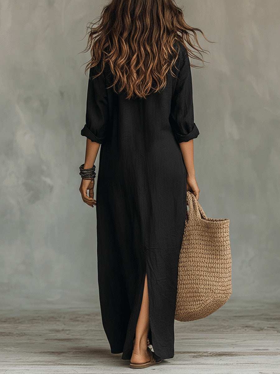 Casual Collared Slit Maxi Dress
