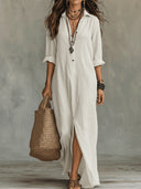 Casual Collared Slit Maxi Dress