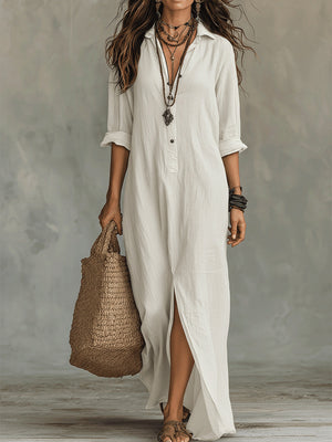 Casual Collared Slit Maxi Dress