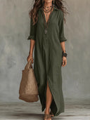 Casual Collared Slit Maxi Dress