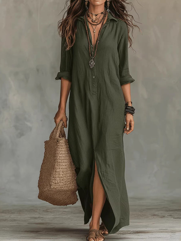 Casual Collared Slit Maxi Dress