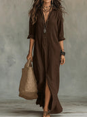 Casual Collared Slit Maxi Dress