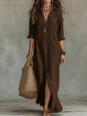 Casual Collared Slit Maxi Dress
