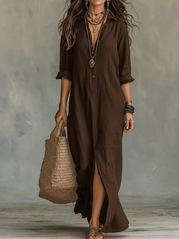 Casual Collared Slit Maxi Dress