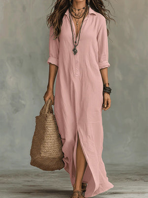 Casual Collared Slit Maxi Dress