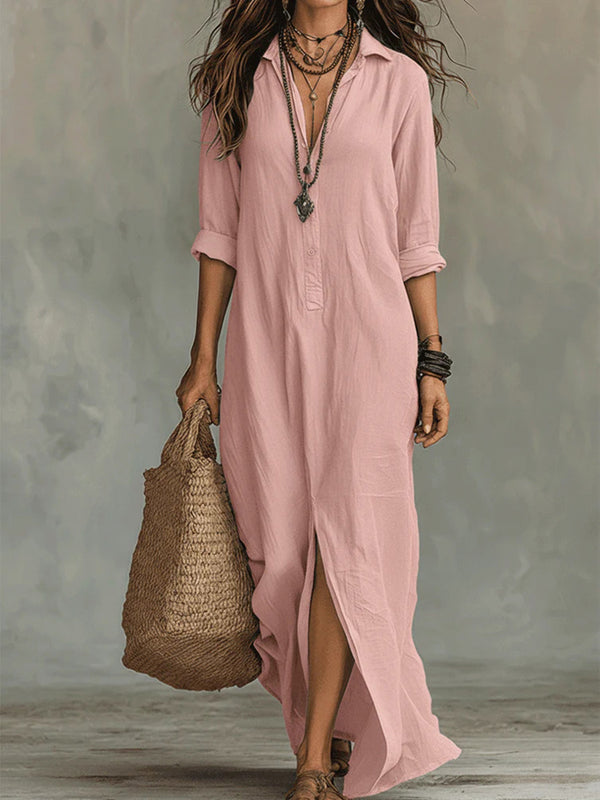 Casual Collared Slit Maxi Dress