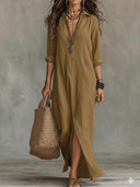 Casual Collared Slit Maxi Dress