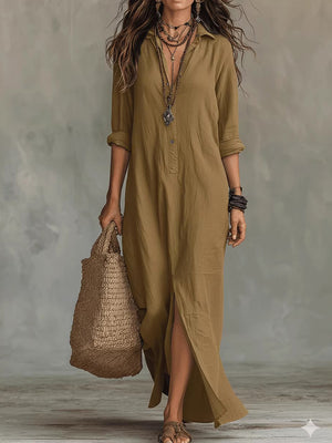 Casual Collared Slit Maxi Dress