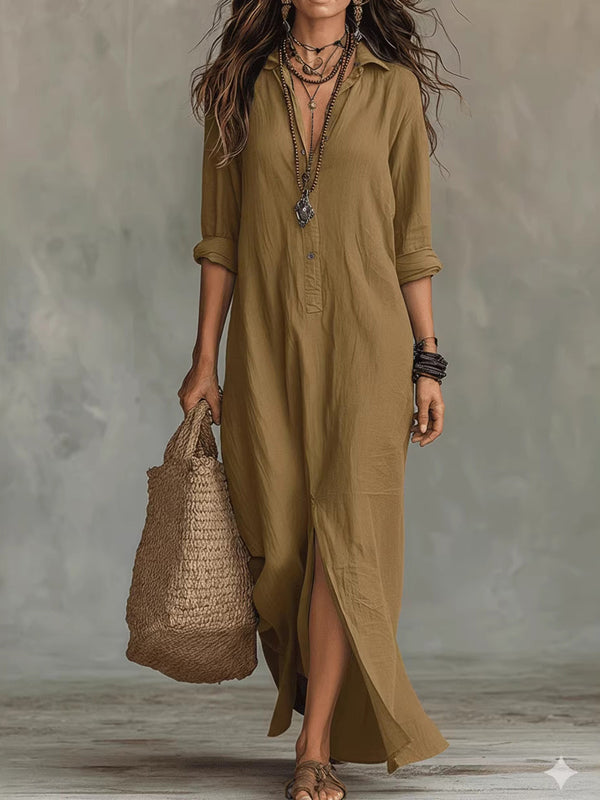 Casual Collared Slit Maxi Dress