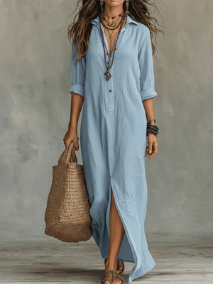 Casual Collared Slit Maxi Dress