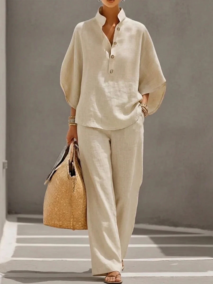 Casual Cotton Linen Set – Women’s Relaxed Two Piece Outfit