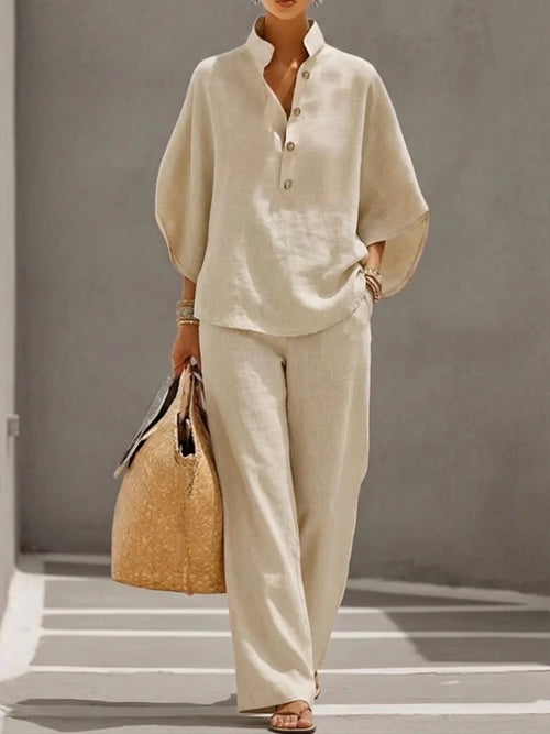 Casual Cotton Linen Set – Women’s Relaxed Two Piece Outfit