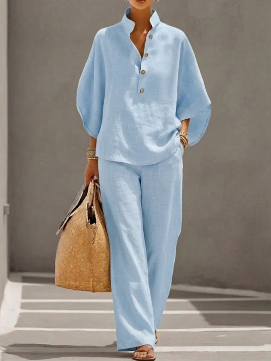 Casual Cotton Linen Set – Women’s Relaxed Two Piece Outfit