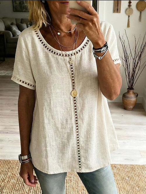 Casual Patchwork Cutout Short Sleeve Top