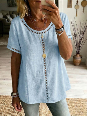 Casual Patchwork Cutout Short Sleeve Top